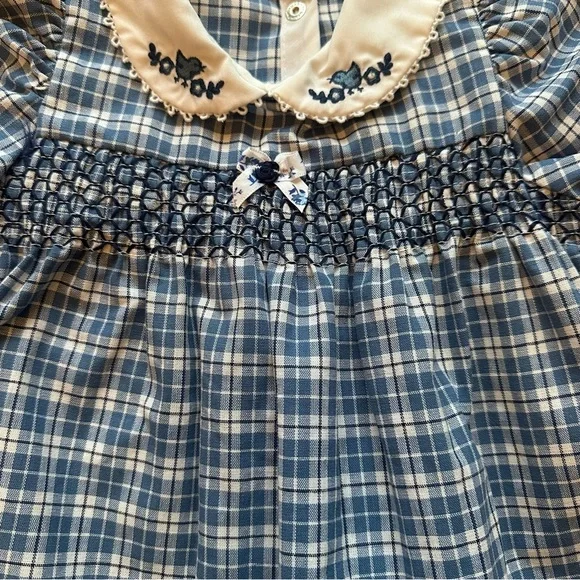 Vintage Carter’s Baby Girl Collar Blue Plaid Smocked Classic Romper 12-18m - Picture 6 of 11
